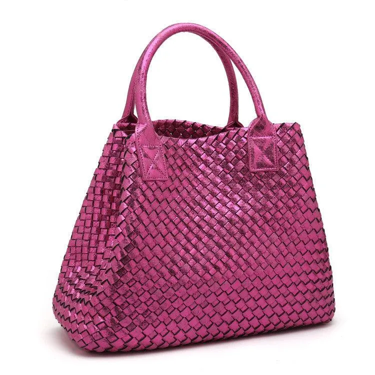 Chic Serpent Print Tote Bag - Luxurious Metallic & Vivid Hues Handwoven Vegan Leather Tote/Weekend Bag