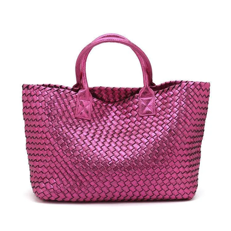Chic Serpent Print Tote Bag - Luxurious Metallic & Vivid Hues Handwoven Vegan Leather Tote/Weekend Bag