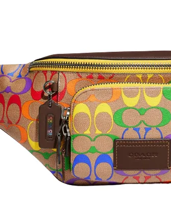 Coach Track Belt Bag In Rainbow Signature Canvas