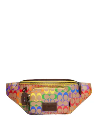 Coach Track Belt Bag In Rainbow Signature Canvas