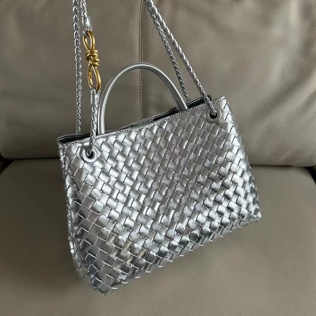 Cowhide Leather Knotted Intrecciato Shoulder Bag | Woven Handbag With Metal Buckle, Daily Fashion Designer Bag, Woven Shoulder Purse