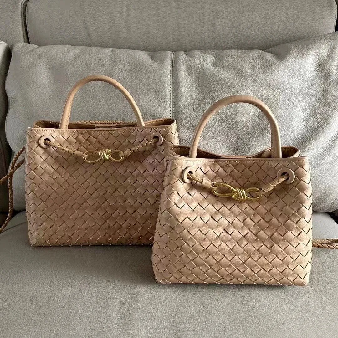 Cowhide Leather Knotted Intrecciato Shoulder Bag | Woven Handbag With Metal Buckle, Daily Fashion Designer Bag, Woven Shoulder Purse