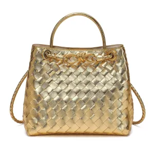 Cowhide Leather Knotted Intrecciato Shoulder Bag | Woven Handbag With Metal Buckle, Daily Fashion Designer Bag, Woven Shoulder Purse