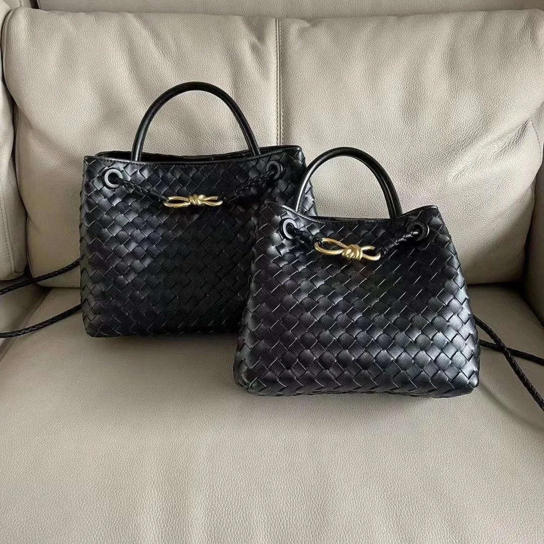Cowhide Leather Knotted Intrecciato Shoulder Bag | Woven Handbag With Metal Buckle, Daily Fashion Designer Bag, Woven Shoulder Purse