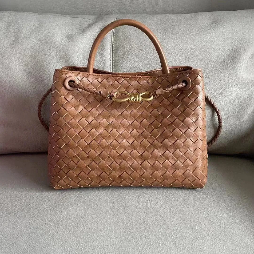 Cowhide Leather Knotted Intrecciato Shoulder Bag | Woven Handbag With Metal Buckle, Daily Fashion Designer Bag, Woven Shoulder Purse