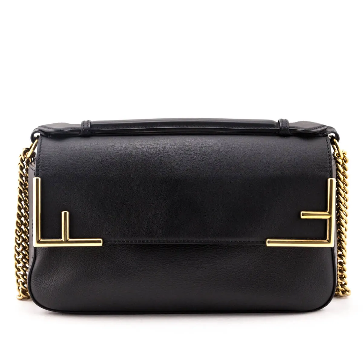 Fendi Black & Mogano Panna Calfskin Glazed Fabric FF 1974 Double F Shoulder Bag