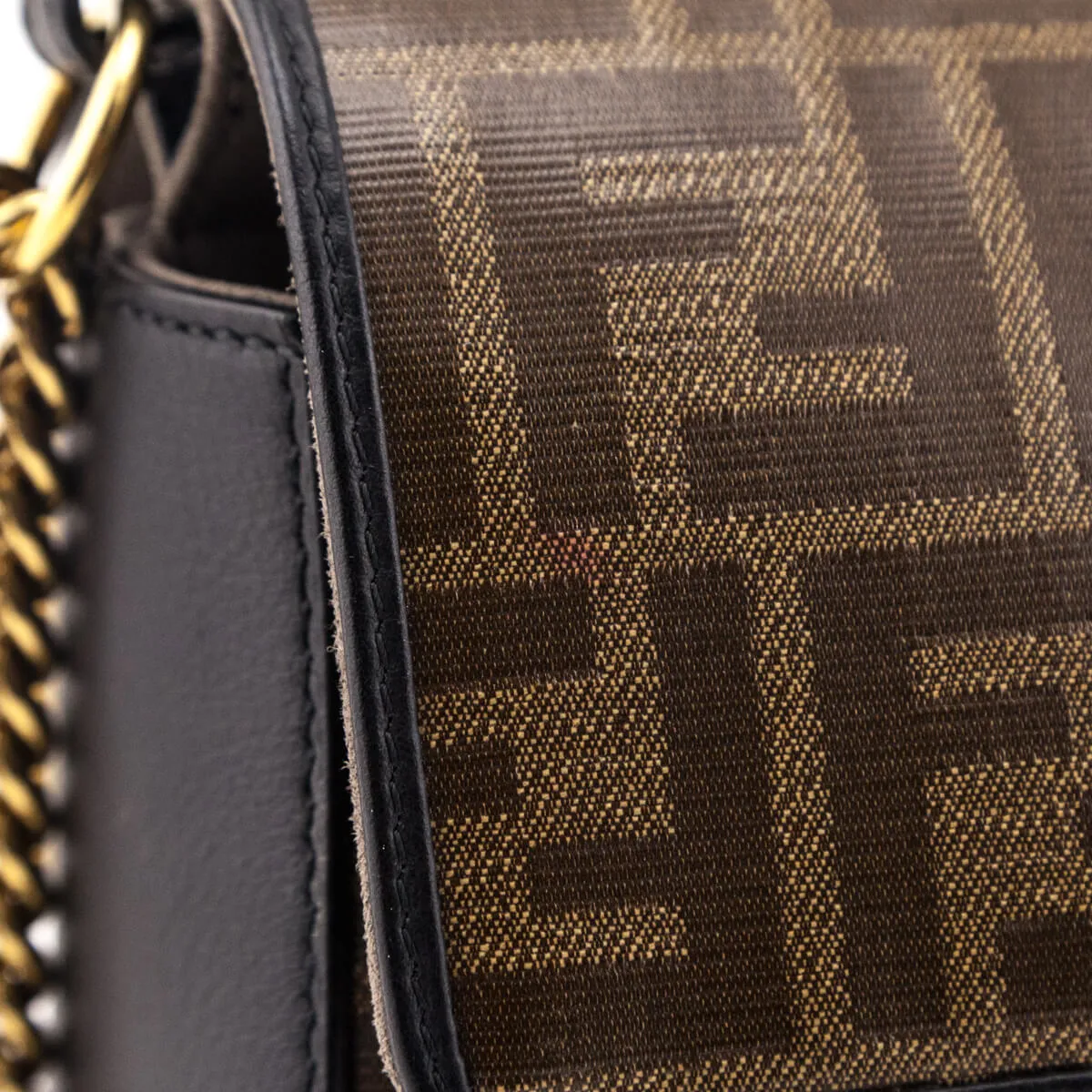 Fendi Black & Mogano Panna Calfskin Glazed Fabric FF 1974 Double F Shoulder Bag