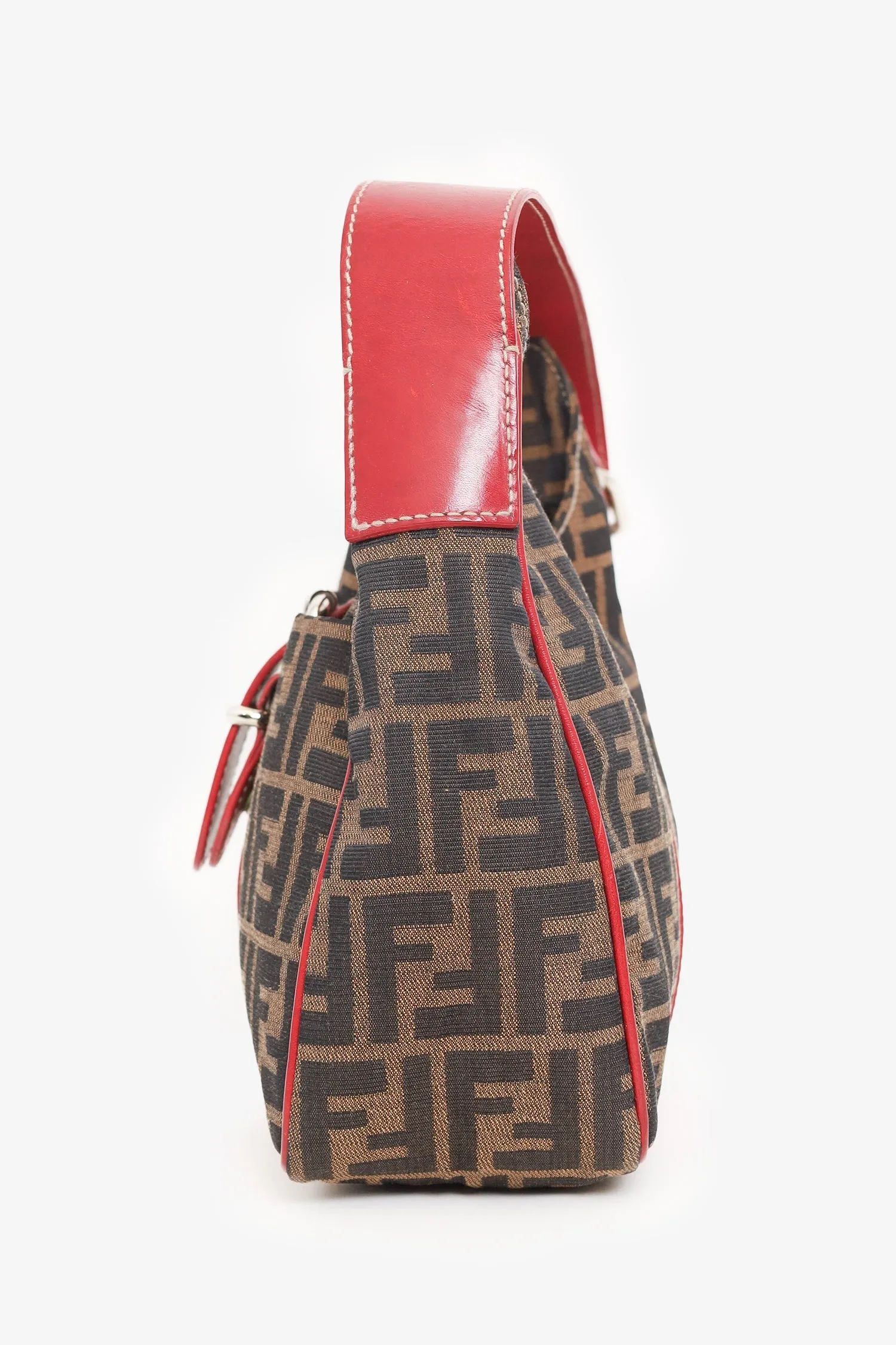 Fendi Brown/Red FF Canvas Zucca Shoulder Bag