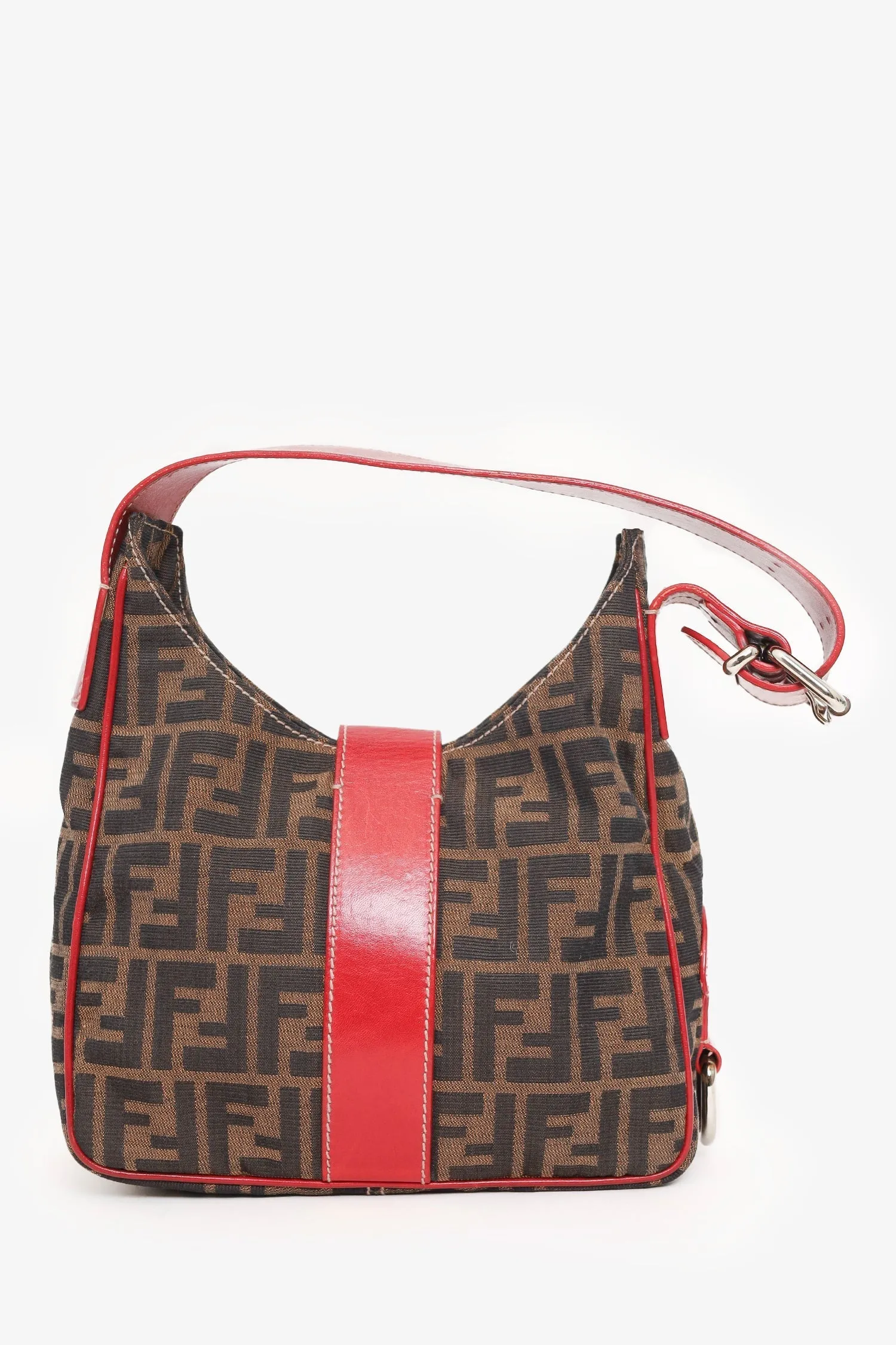 Fendi Brown/Red FF Canvas Zucca Shoulder Bag