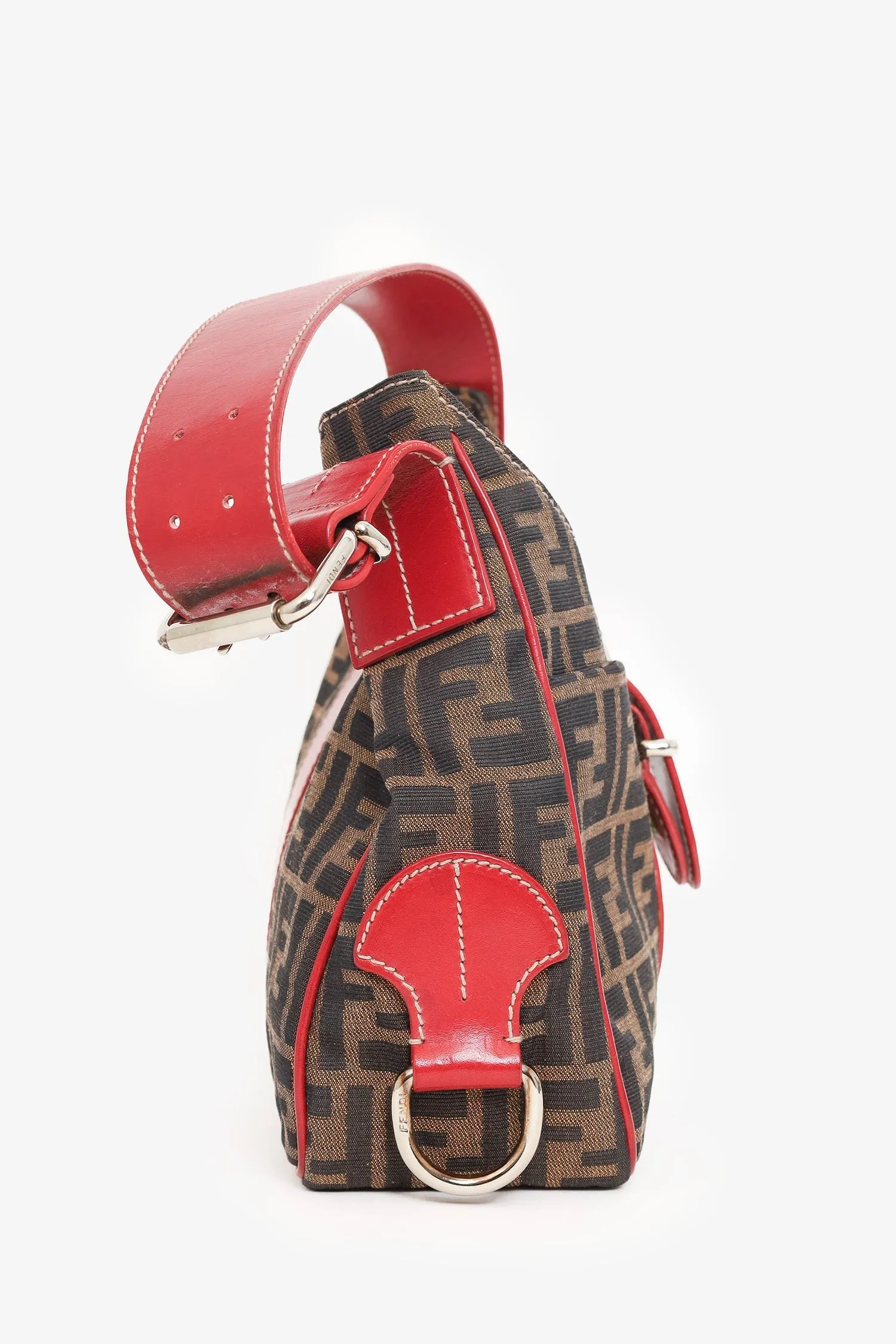 Fendi Brown/Red FF Canvas Zucca Shoulder Bag