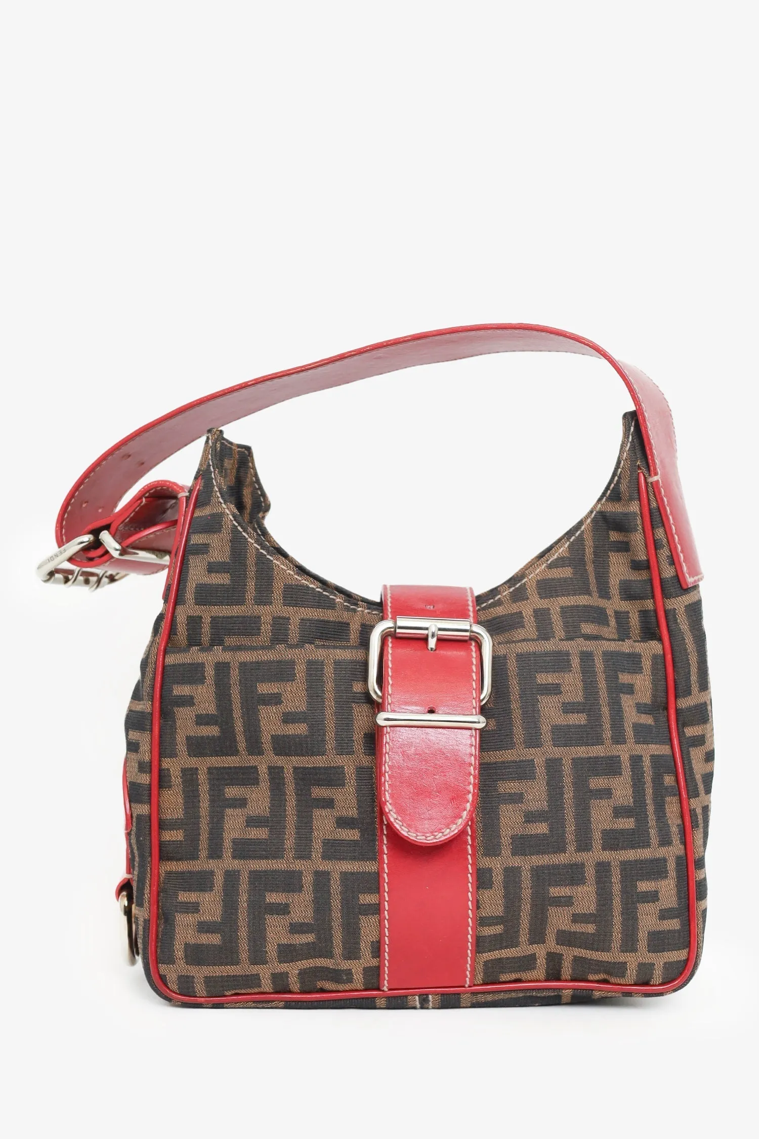 Fendi Brown/Red FF Canvas Zucca Shoulder Bag