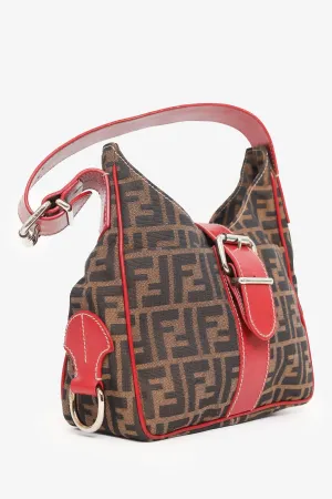 Fendi Brown/Red FF Canvas Zucca Shoulder Bag