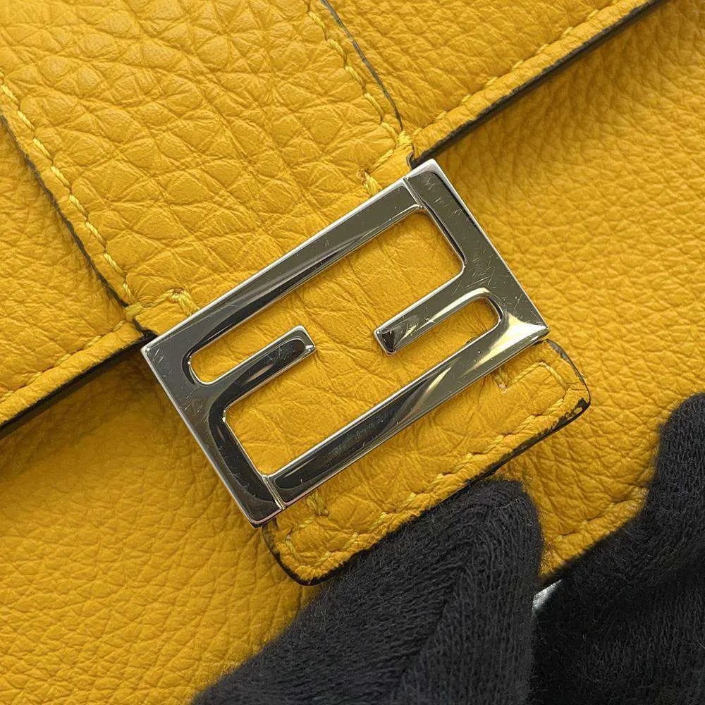 FENDI Flat Bucket Shoulder Bag Yellow 7M0311 Leather