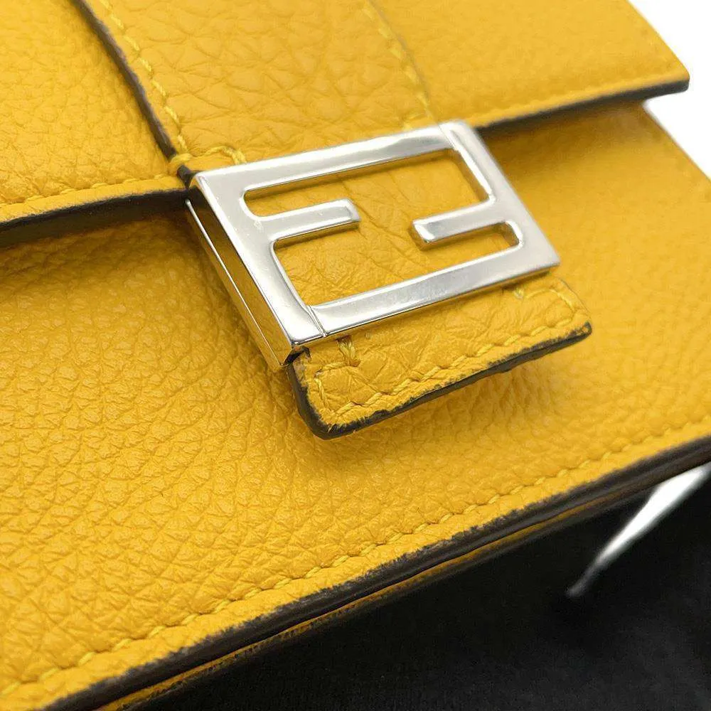 FENDI Flat Bucket Shoulder Bag Yellow 7M0311 Leather