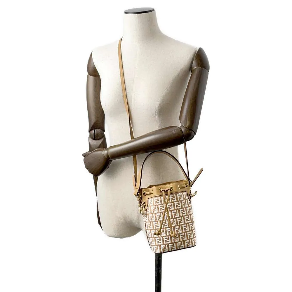 FENDI Montresor 2WAY Shoulder Bag Beige/White 8BS010 Raffia Leather Size Mini