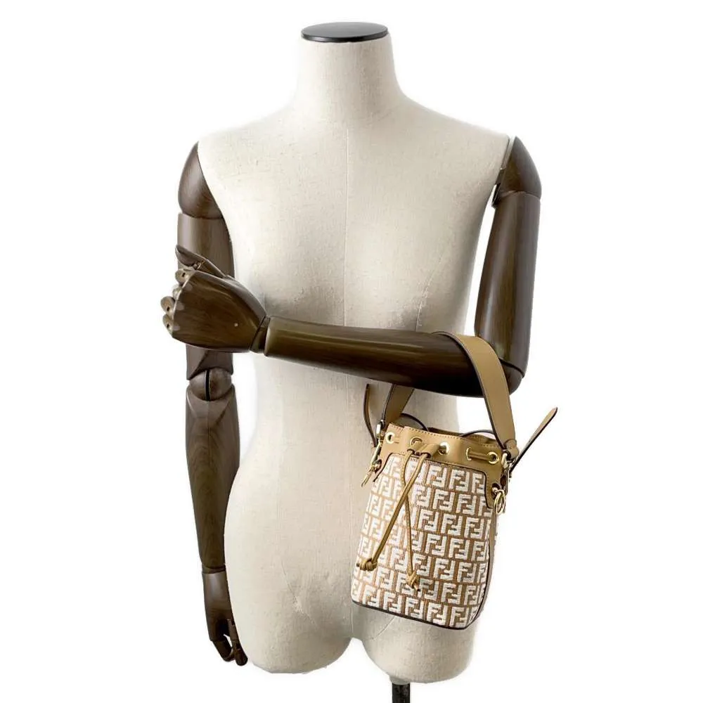 FENDI Montresor 2WAY Shoulder Bag Beige/White 8BS010 Raffia Leather Size Mini