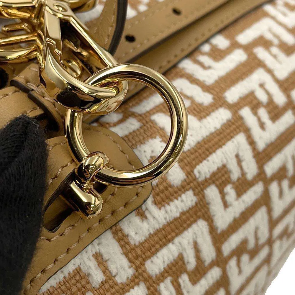 FENDI Montresor 2WAY Shoulder Bag Beige/White 8BS010 Raffia Leather Size Mini