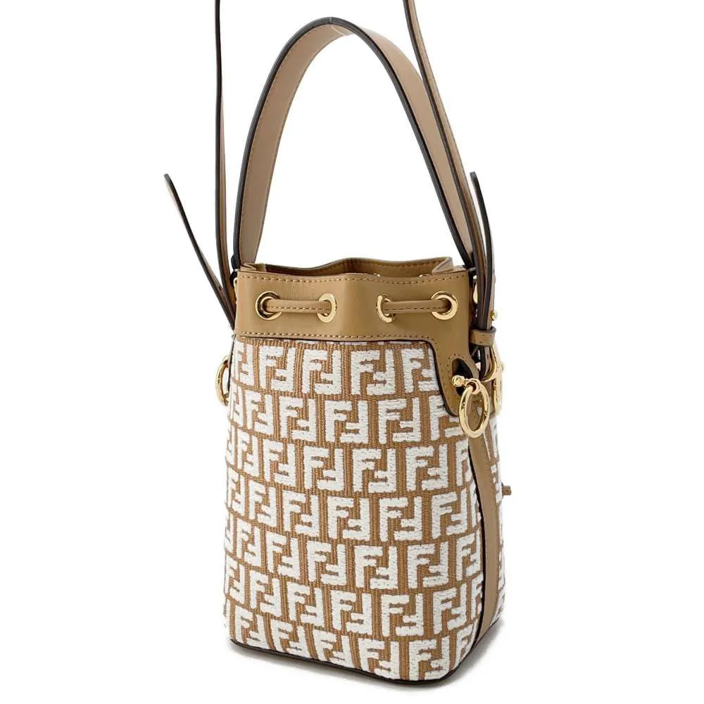 FENDI Montresor 2WAY Shoulder Bag Beige/White 8BS010 Raffia Leather Size Mini