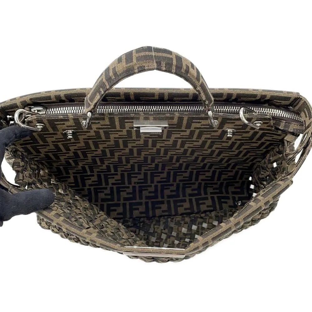 FENDI Peekaboo Shoulder Bag Brown 7VA529 Canvas