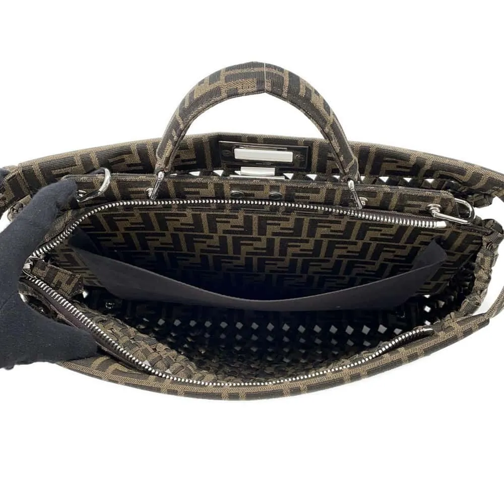 FENDI Peekaboo Shoulder Bag Brown 7VA529 Canvas