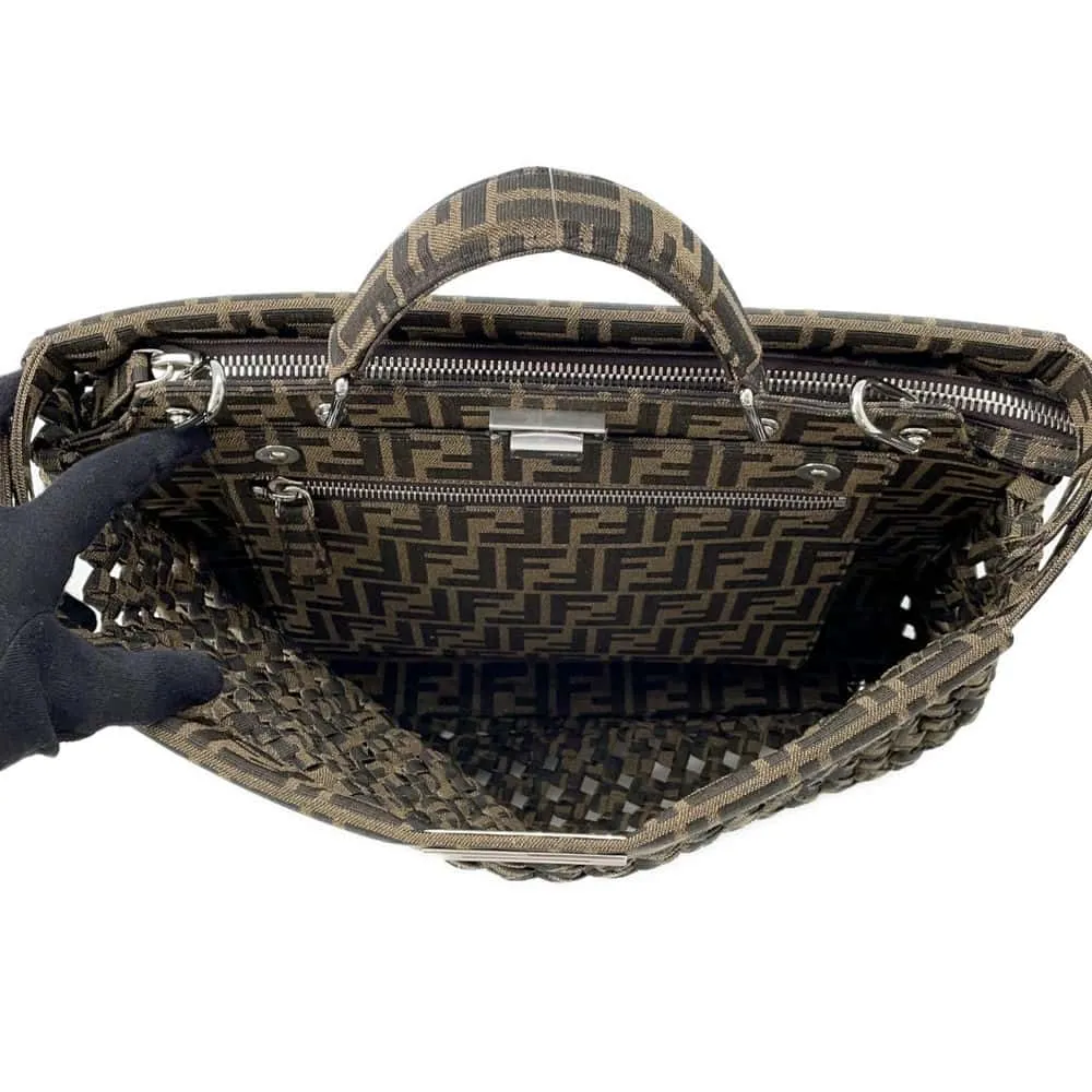FENDI Peekaboo Shoulder Bag Brown 7VA529 Canvas