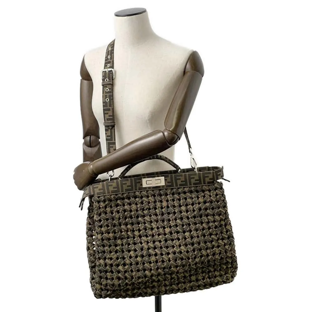 FENDI Peekaboo Shoulder Bag Brown 7VA529 Canvas