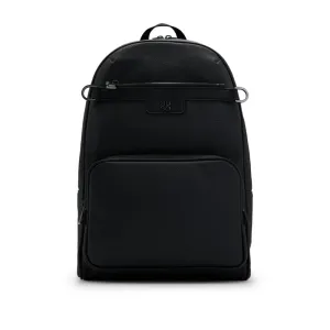 Grained faux-leather backpack with stacked-logo trim