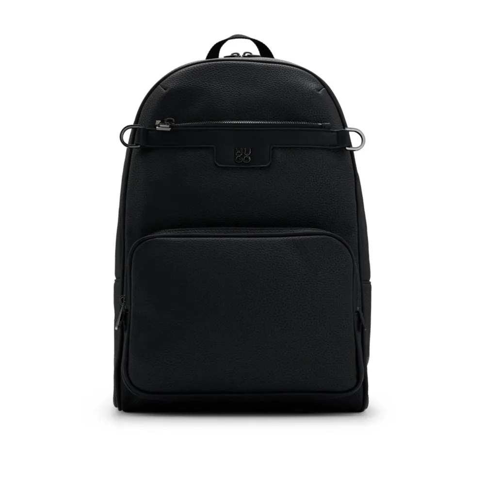 Grained faux-leather backpack with stacked-logo trim