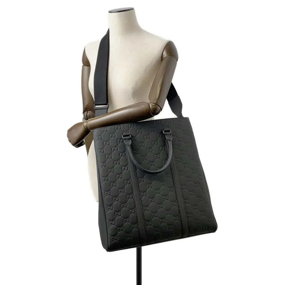 GUCCI 2way Shoulder Tote Black 771238 Rubber effect leather