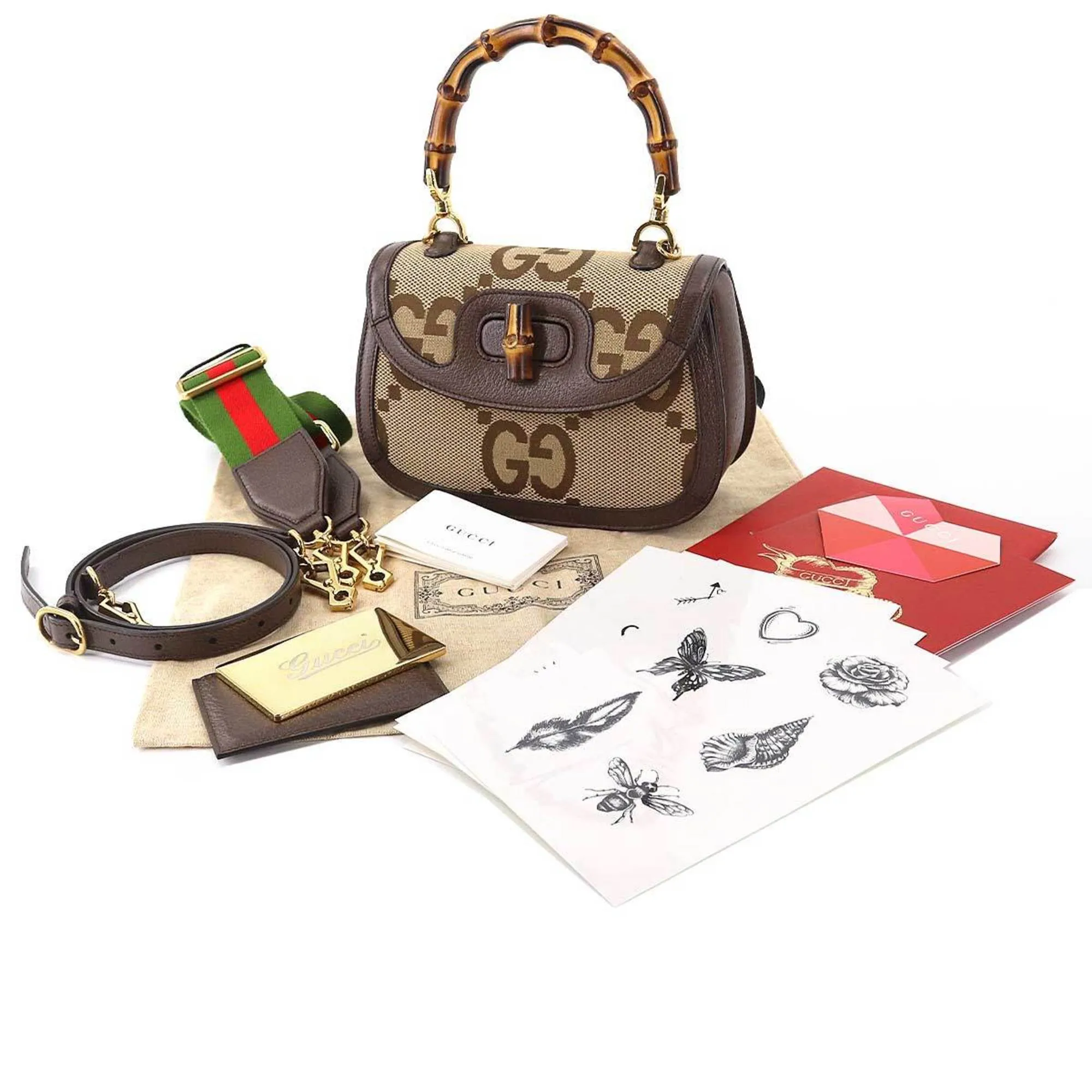 Gucci Bamboo 1947 Small Jumbo GG Hand Shoulder Bag Canvas Leather Camel Ebony 675797