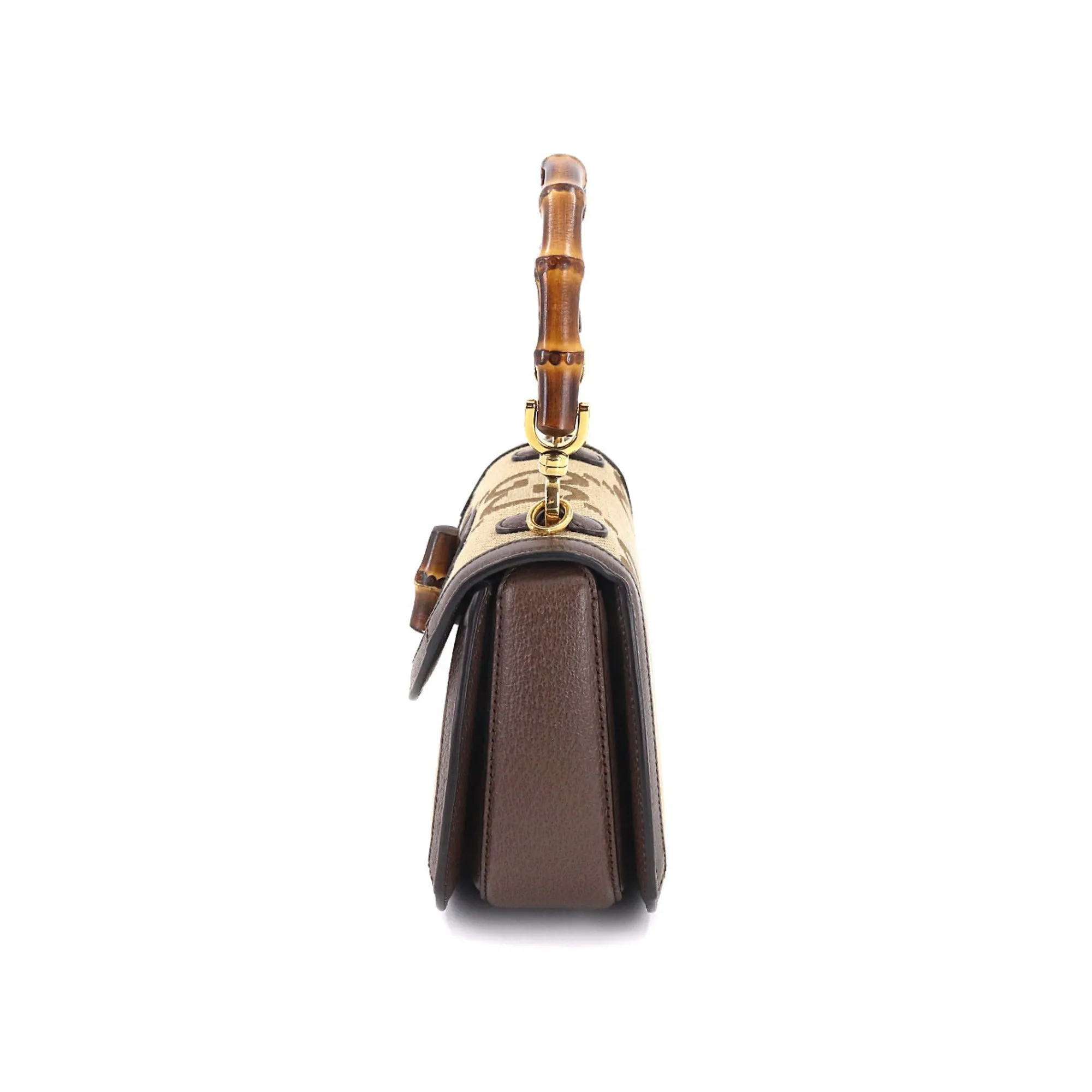 Gucci Bamboo 1947 Small Jumbo GG Hand Shoulder Bag Canvas Leather Camel Ebony 675797