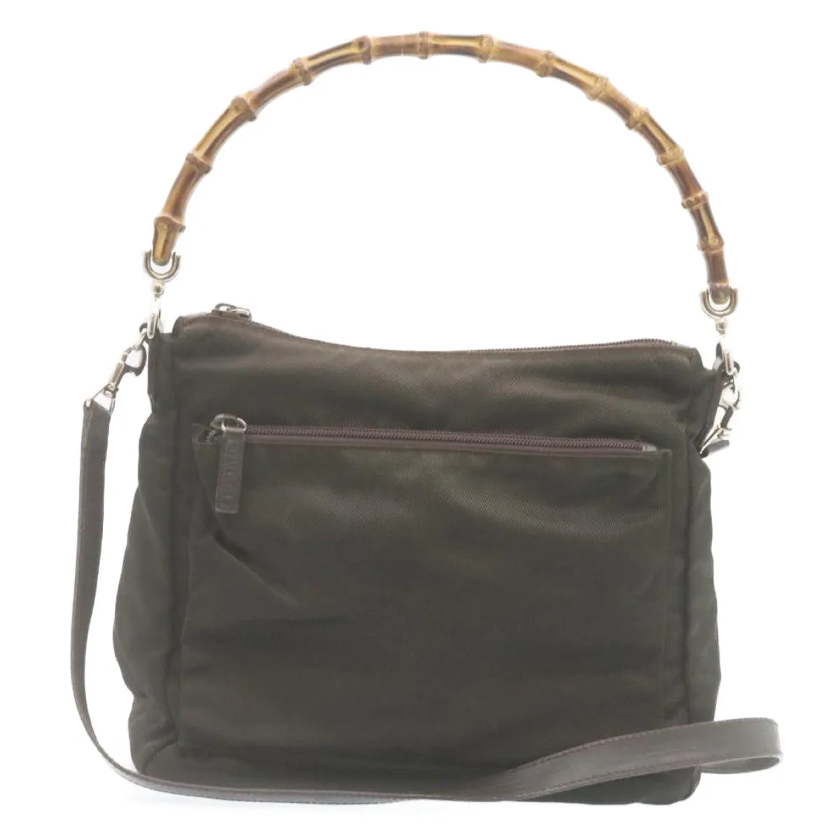 Gucci Bamboo 2Way Shoulder Bag Nylon Dark Brown  ki1593