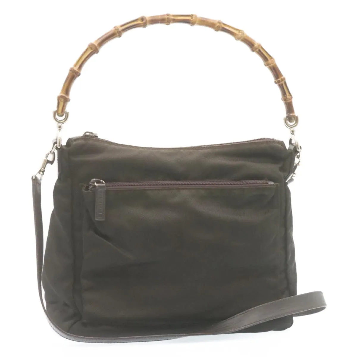 Gucci Bamboo 2Way Shoulder Bag Nylon Dark Brown  ki1593