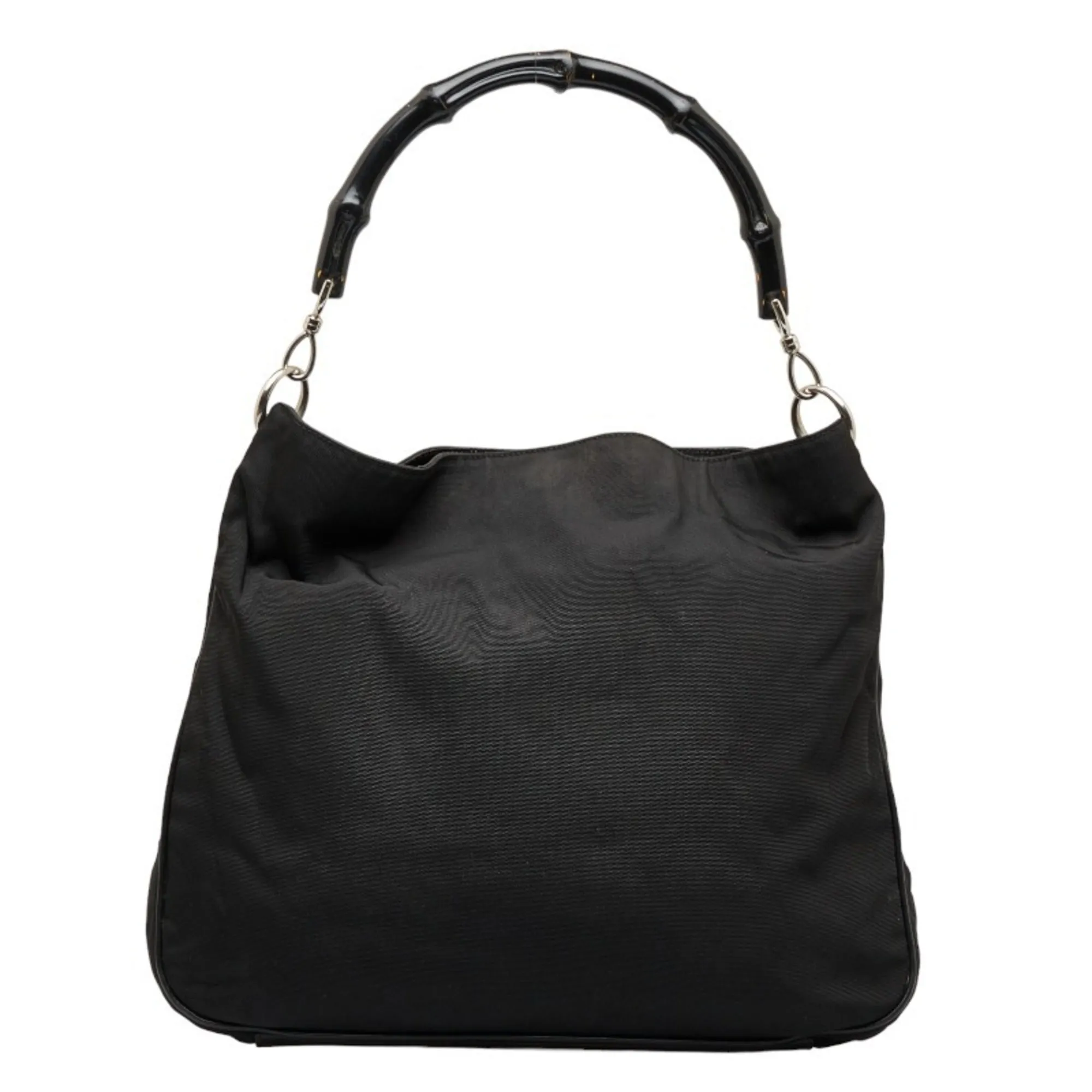 GUCCI Bamboo Handbag One Shoulder Bag 001 1577 Black Canvas Leather Women's