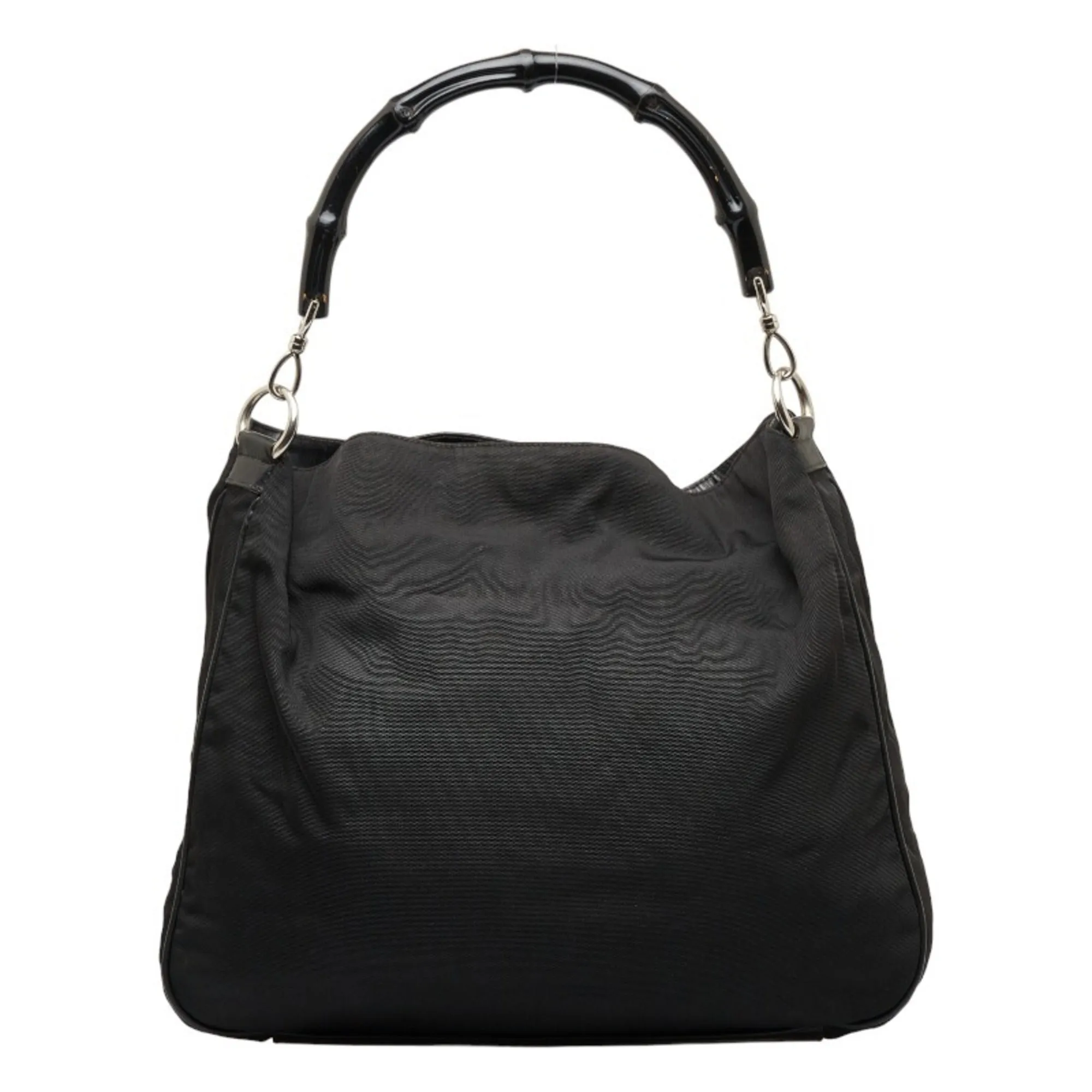 GUCCI Bamboo Handbag One Shoulder Bag 001 1577 Black Canvas Leather Women's