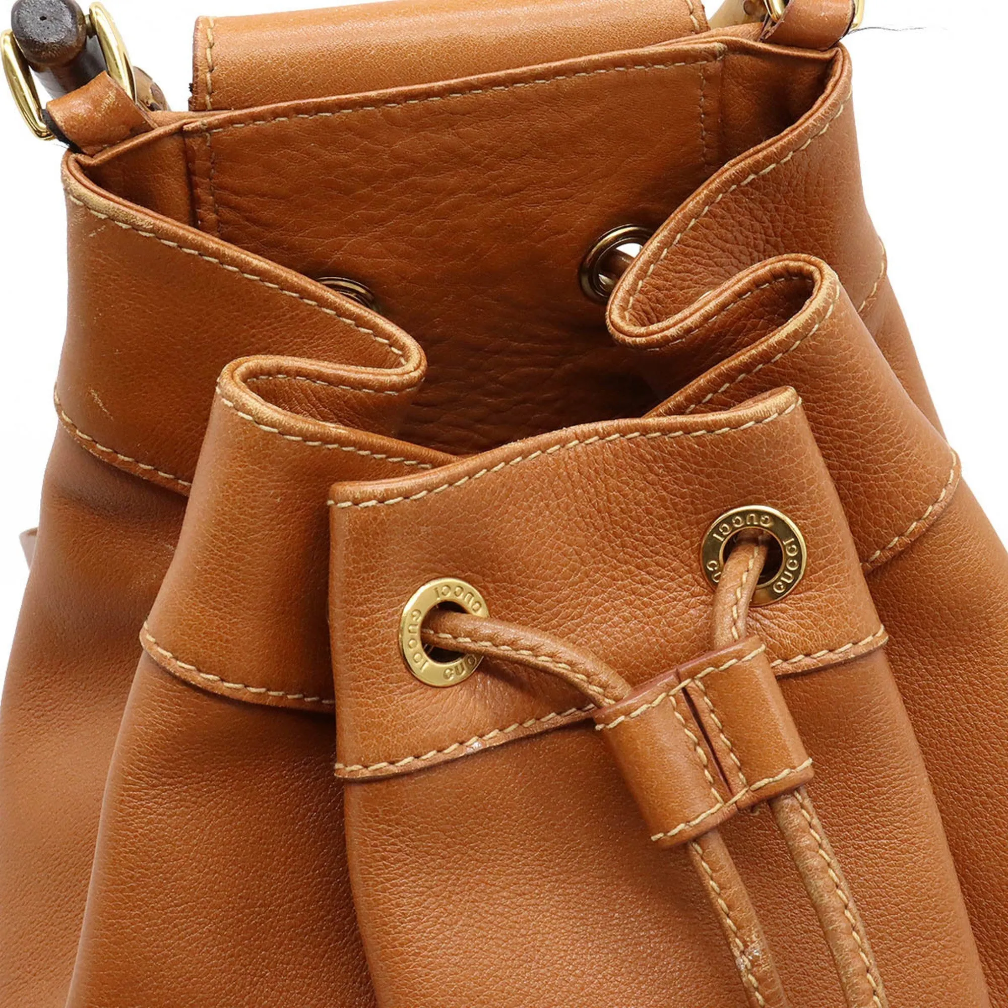 GUCCI Bamboo Shoulder Bag Leather Camel Brown 003.2113.0036