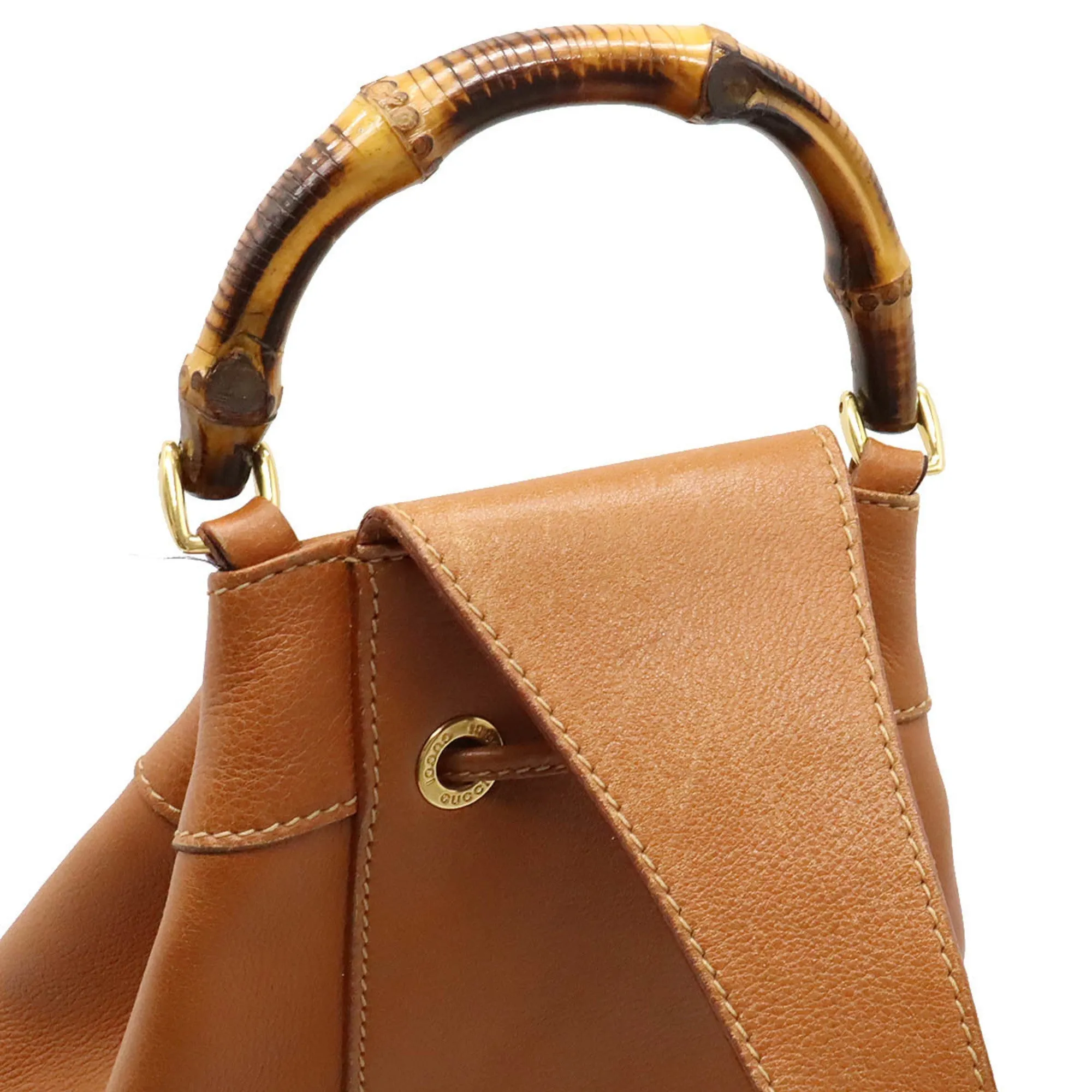 GUCCI Bamboo Shoulder Bag Leather Camel Brown 003.2113.0036