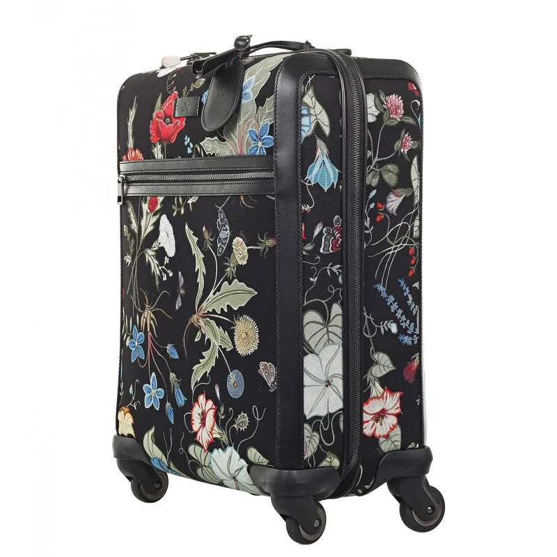 Gucci Black canvas Flora Knight print wheeled carry-on suitcase