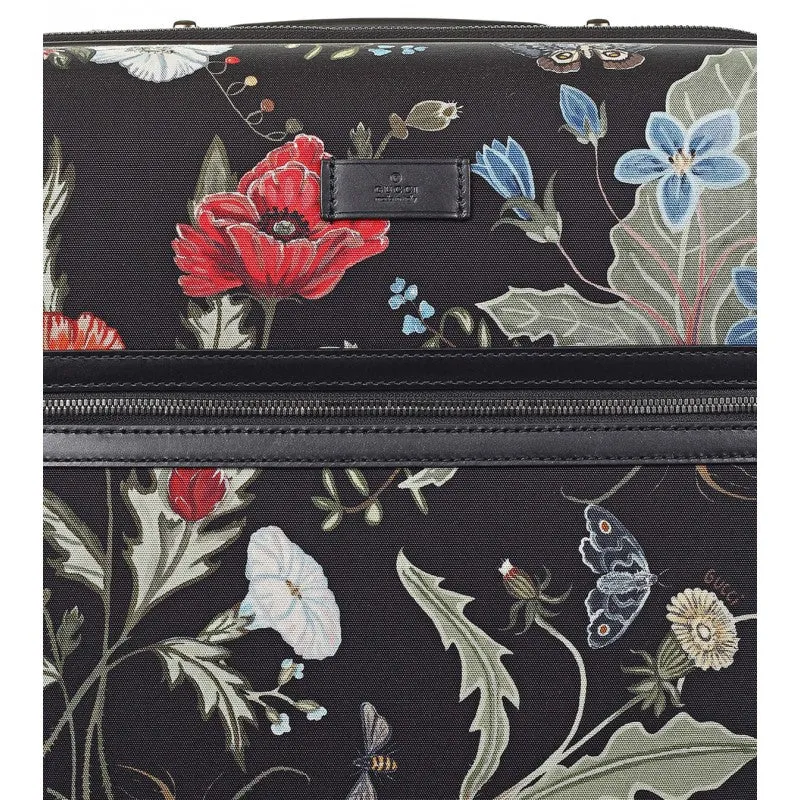 Gucci Black canvas Flora Knight print wheeled carry-on suitcase
