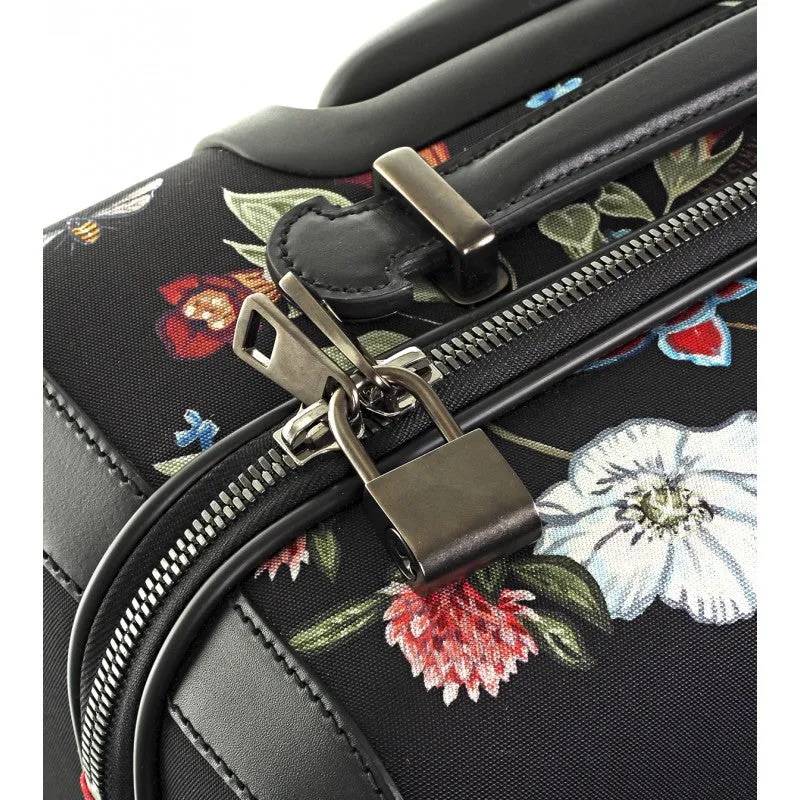 Gucci Black canvas Flora Knight print wheeled carry-on suitcase