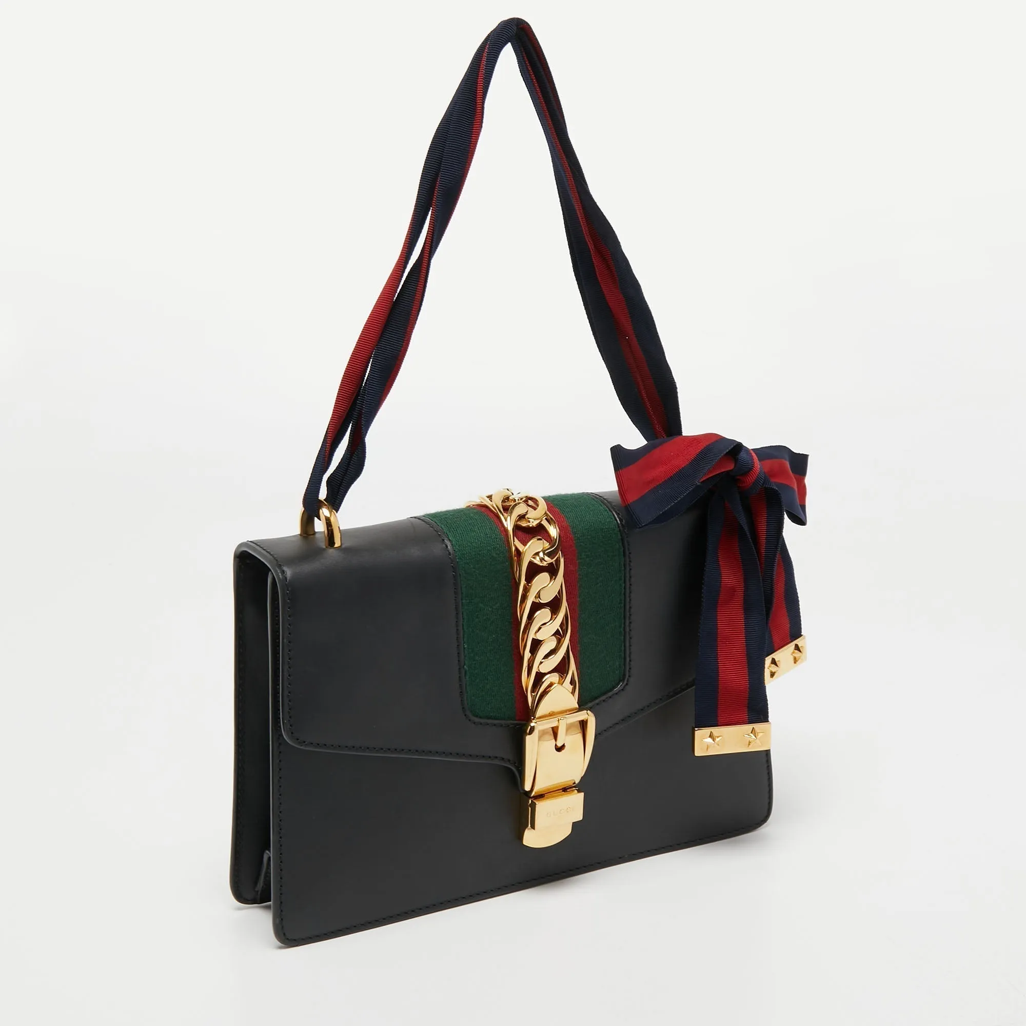 Gucci Black Leather Small Web Sylvie Shoulder Bag