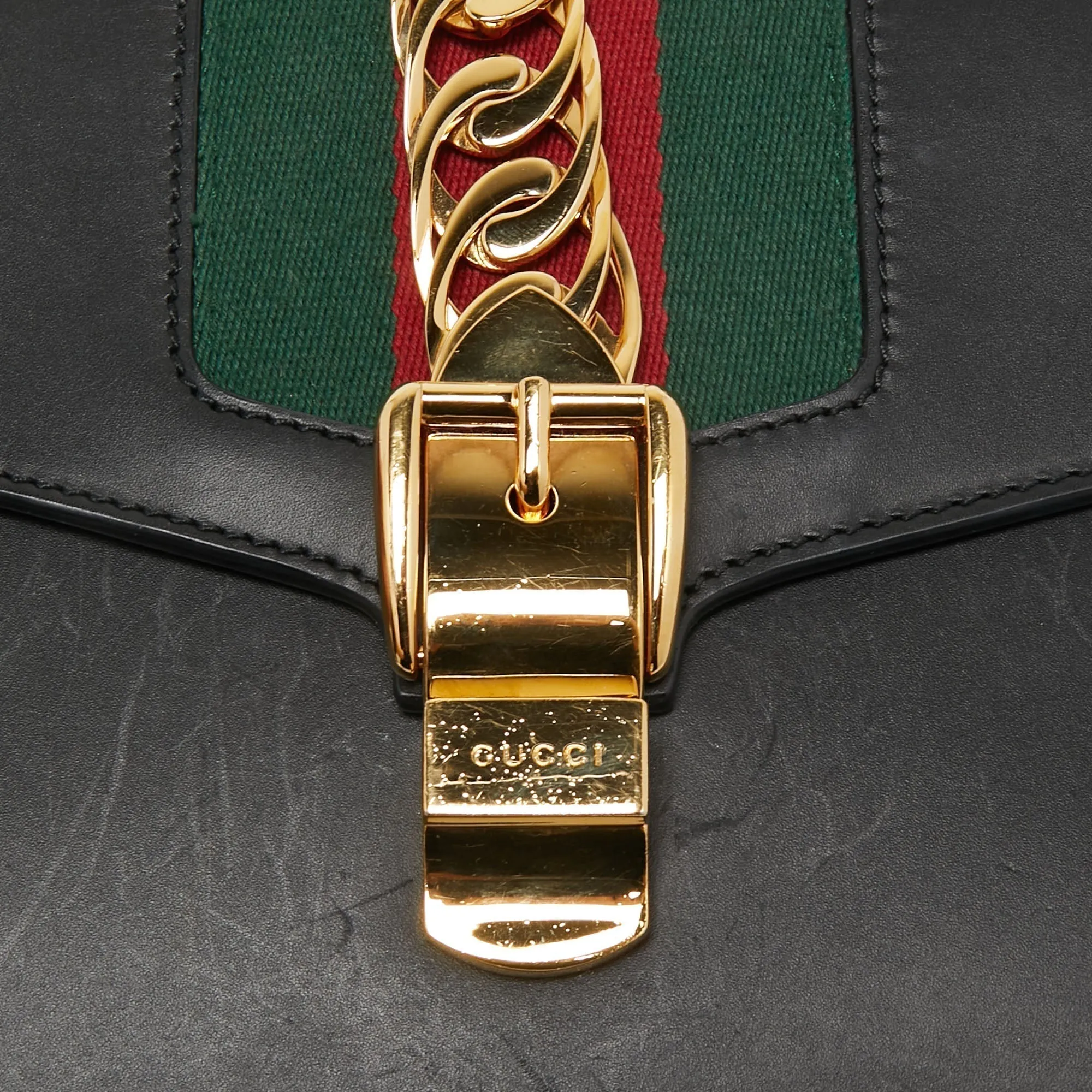 Gucci Black Leather Small Web Sylvie Shoulder Bag