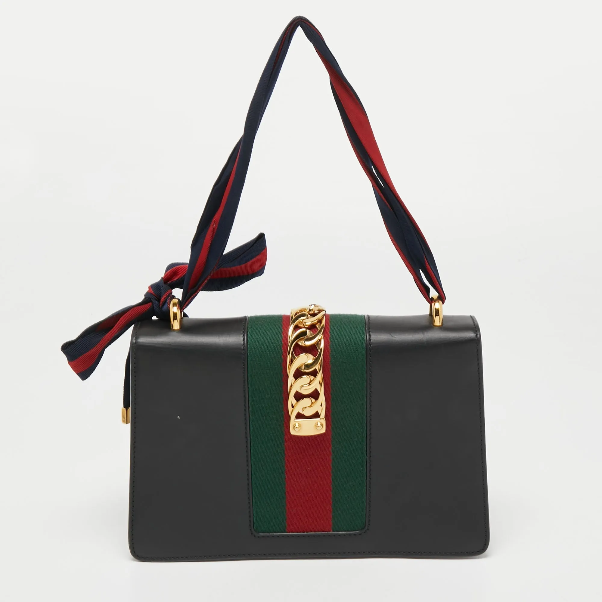 Gucci Black Leather Small Web Sylvie Shoulder Bag