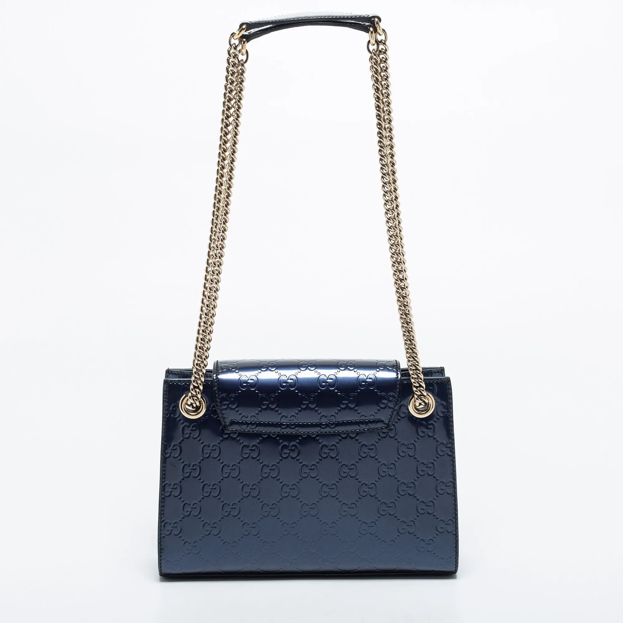 Gucci Blue Guccissima Patent Leather Small Emily Chain Shoulder Bag
