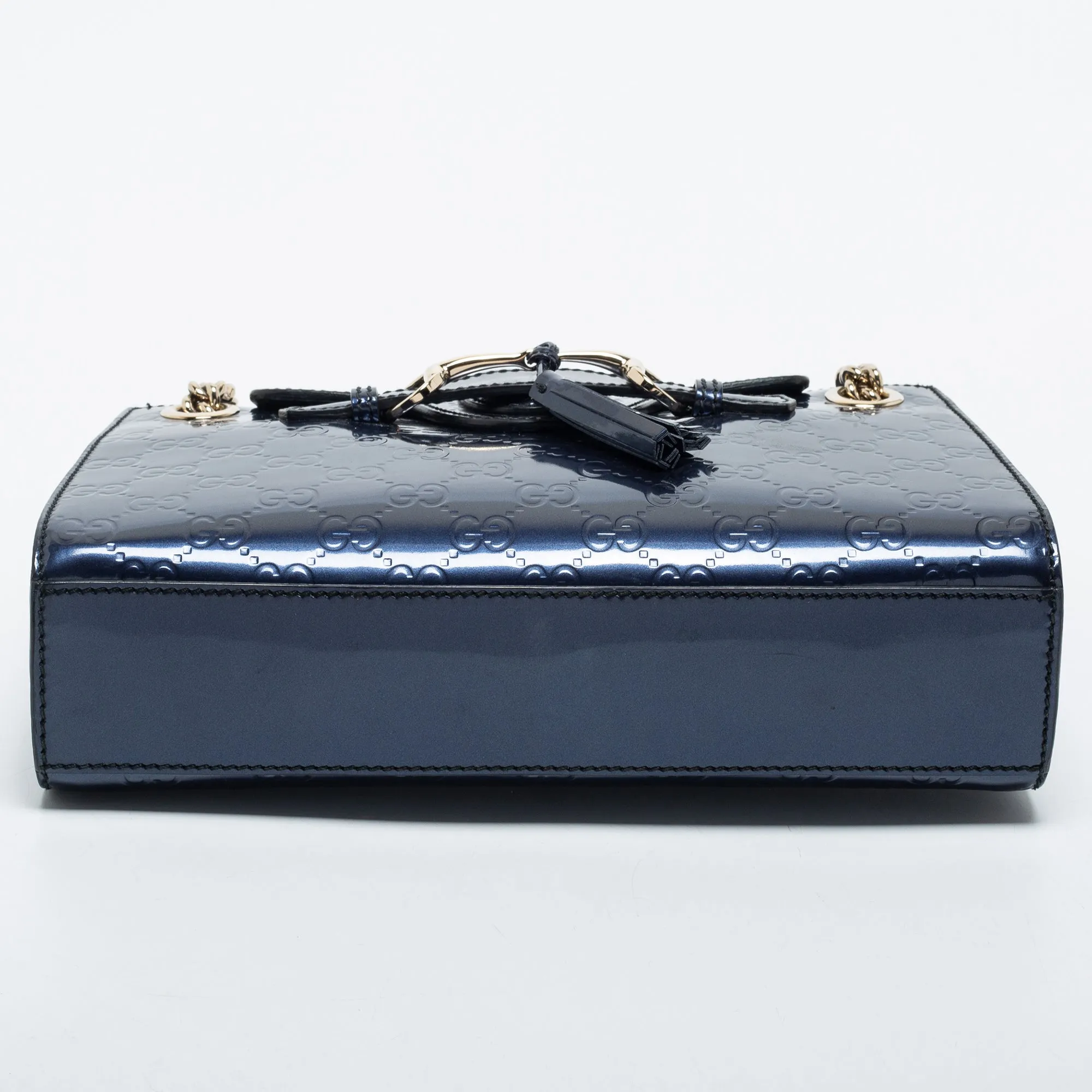 Gucci Blue Guccissima Patent Leather Small Emily Chain Shoulder Bag