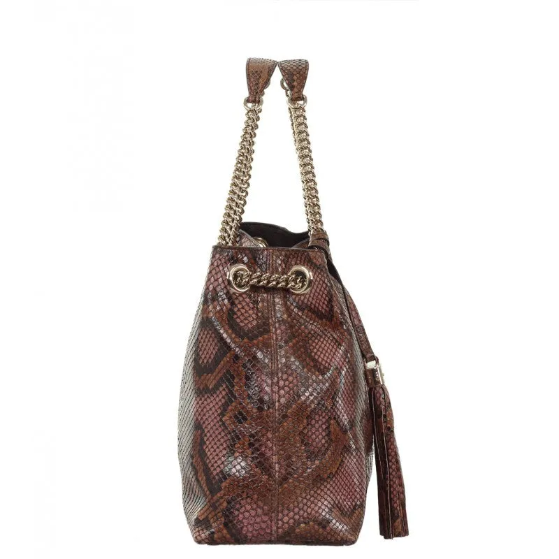 Gucci Brown & pink Soho python shoulder bag