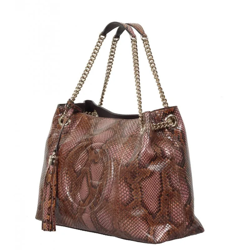 Gucci Brown & pink Soho python shoulder bag