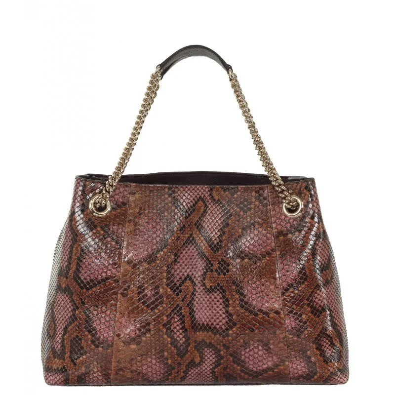 Gucci Brown & pink Soho python shoulder bag