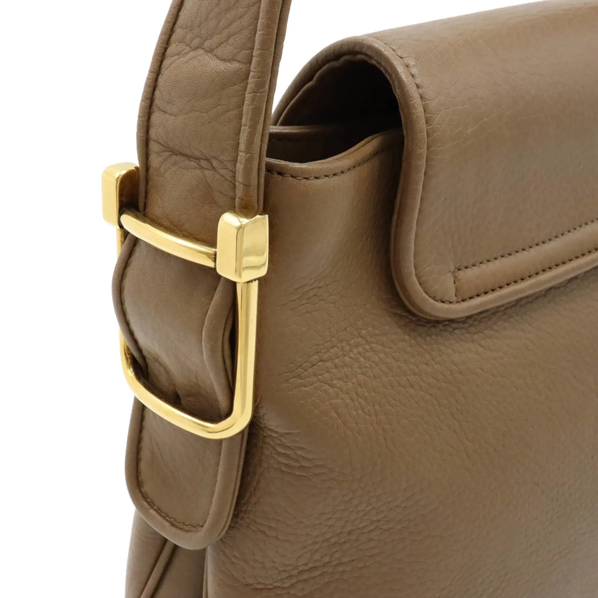 GUCCI Double G Detail Shoulder Bag Leather Mocha Beige 251809