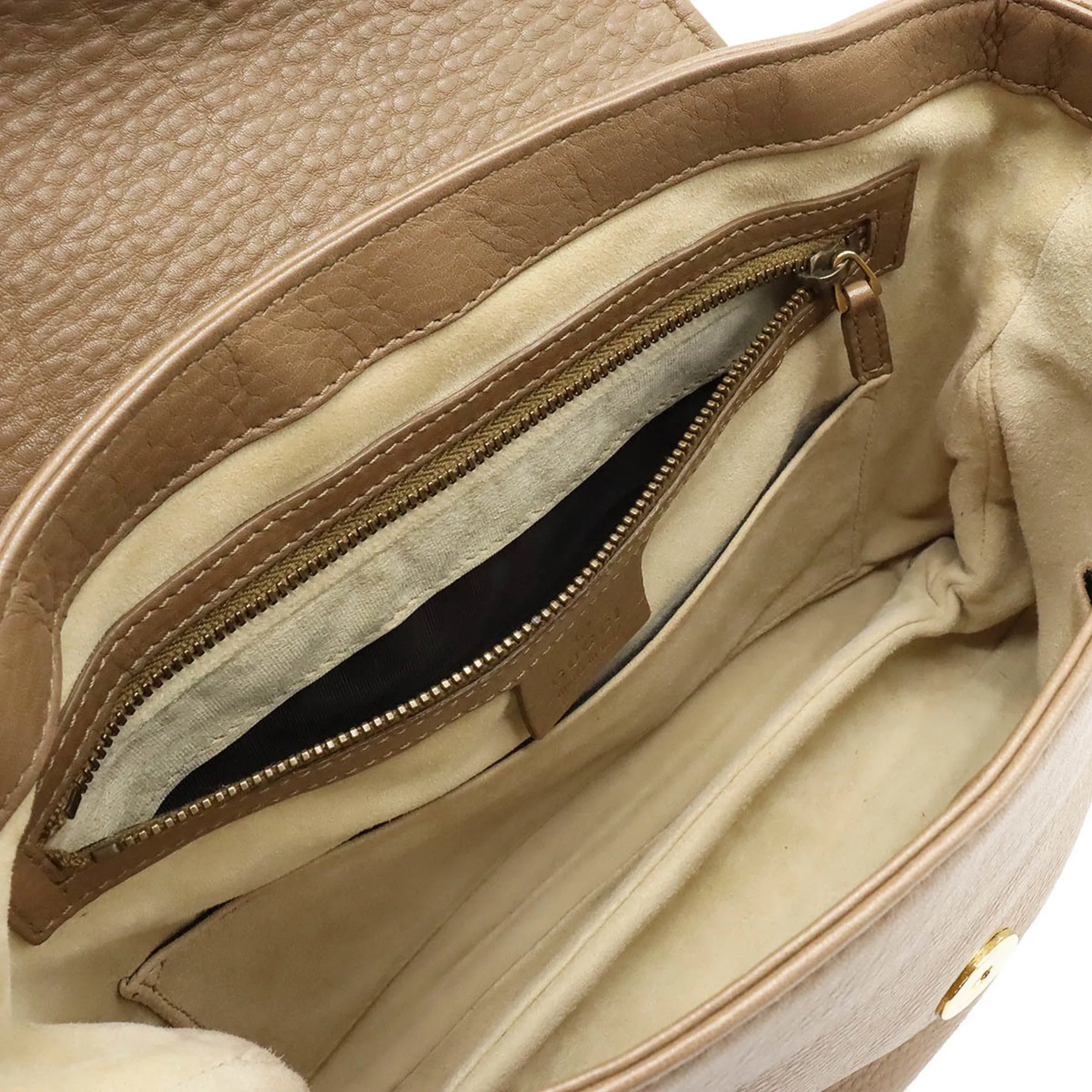GUCCI Double G Detail Shoulder Bag Leather Mocha Beige 251809